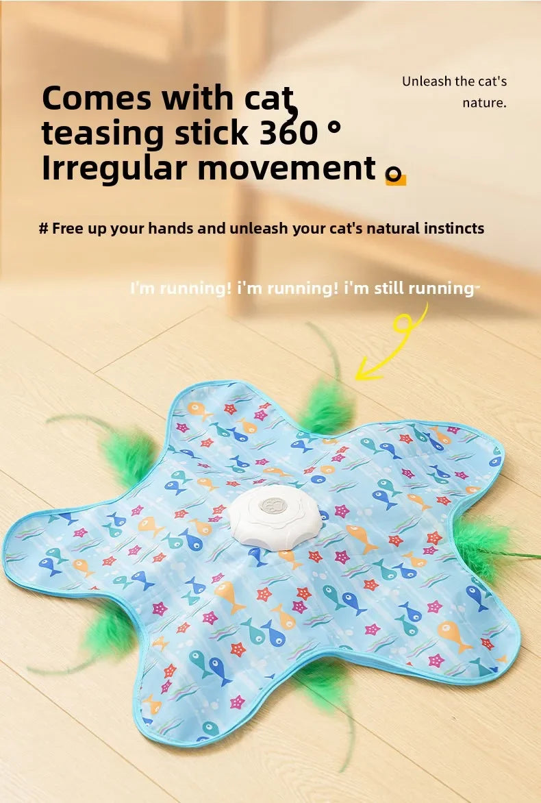Cat Toys Interactive Hide and Seek Cat Toy with Mouse Squeaky Motion Activated Moving Concealed Feathers Kitten Teaser Toy